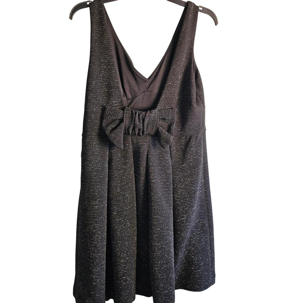 Betsey Johnson Black Metallic Silver Bow Back Fit Flare Cocktail Dress Womens 14 - Picture 2 of 8